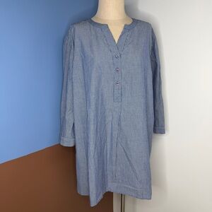 Ellos Blue and White Striped Tunic Top 100% Cotton Size 1X